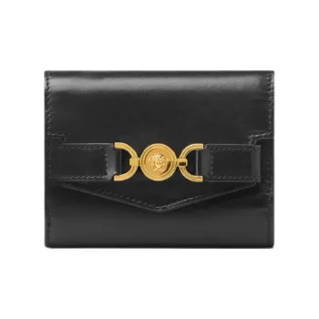 VERSACE Medusa '95 Cow Leather Wallet Women's Black & Gold