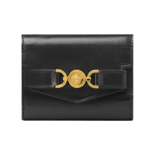VERSACE Medusa '95 Cow Leather Wallet Women's Black & Gold