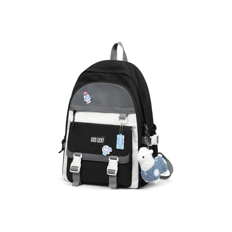 COMELY Nylon Fabric Backpack Tubas Unisex White & Blue/Black-7