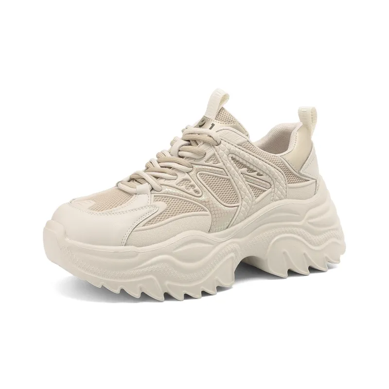 JOSINY Chunky Sneakers Women's Low Top Beige Khaki/Beige Red-1