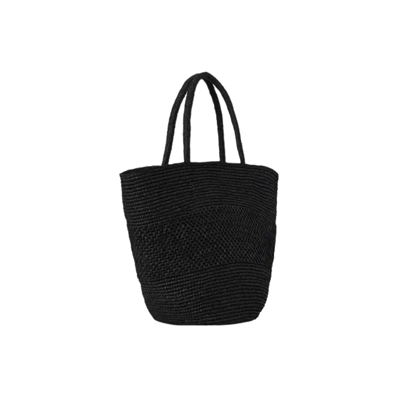 THE ROW Raffia Fiber Basket Handbag Women's Black-1