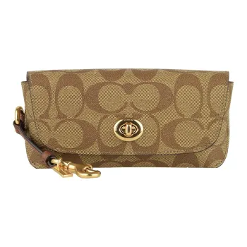 COACH Sunglass Case Canvas Leather Sunglass Case Clutch Unisex Khaki Monogram