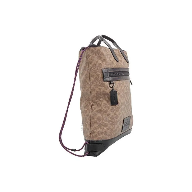 COACH Academy Nylon With Canvas And Leather Backpack Large Size Men's Khaki & Black-3