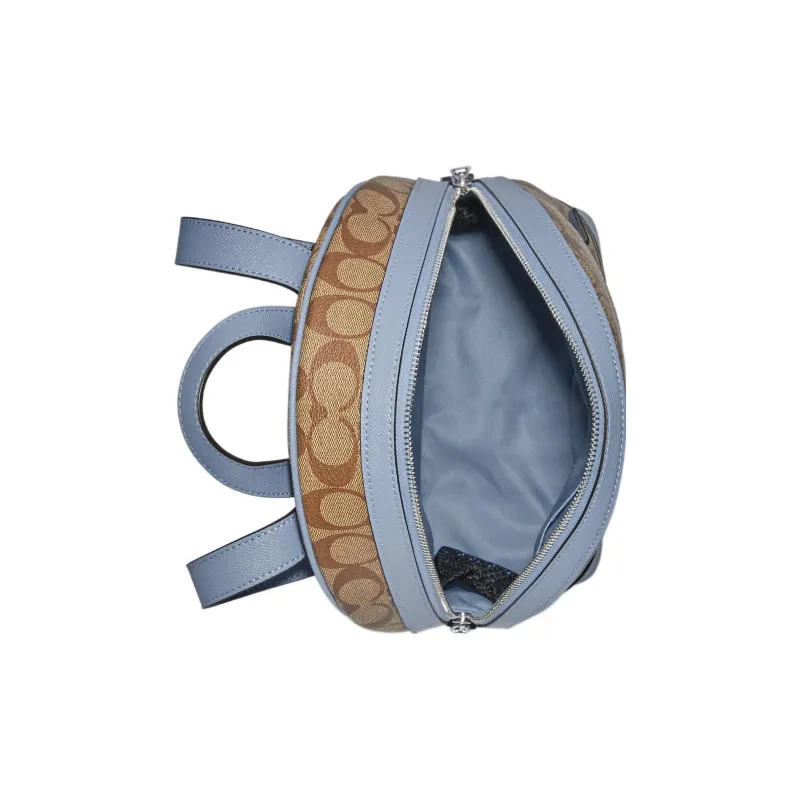 COACH Kenley Canvas With Leather Backpack Medium Size Men's Dark Khaki With Blue Accents-2