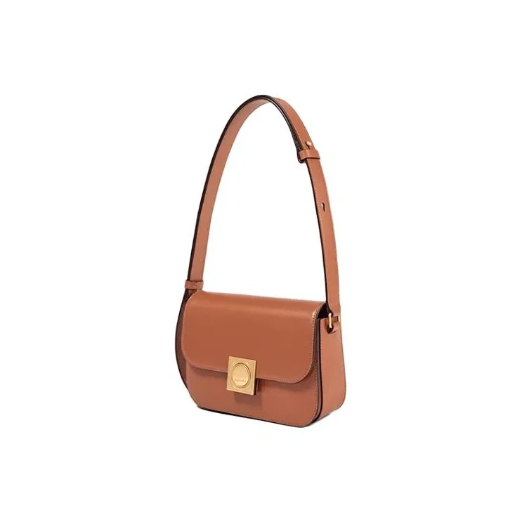 DISSONA Cow Leather Tofu Bag, Small Square Bag, Crossbody Bag, Shoulder Bag Small Size Women's Brown-1