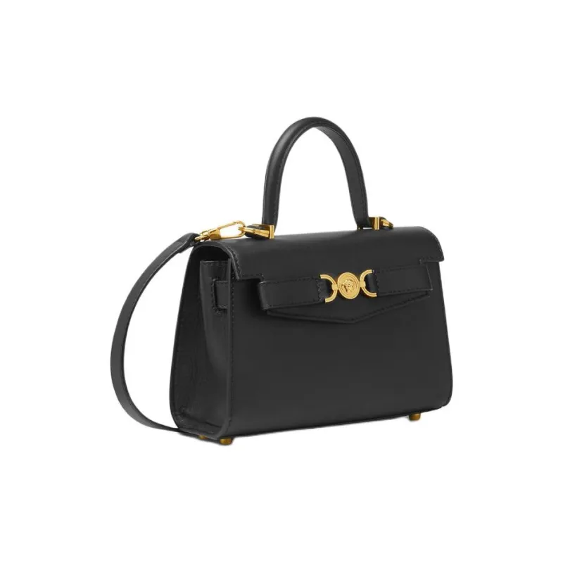 VERSACE Medusa '95 Cow Leather Shoulder Bag, Crossbody Bag, Handbag Trumpets Women's Black & Gold-1