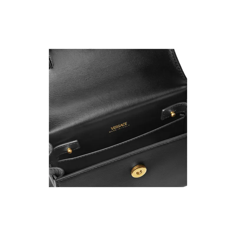 VERSACE Medusa '95 Cow Leather Shoulder Bag, Crossbody Bag, Handbag Trumpets Women's Black & Gold-4