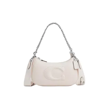 COACH Teri Leather Shoulder Bag, Portable Crossbody Bag Medium Size Women's Silver & Chalk