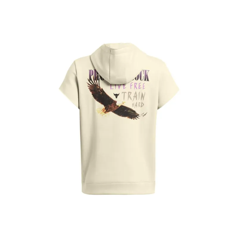 Under Armour Project Rock Q1 SS Ess Fleece Hdy T Shirt Men's Cream-1