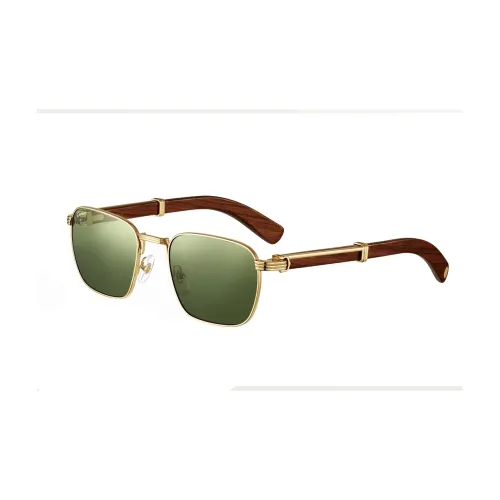CARTIER Metal With Fabric And Wood Square Sunglasses Unisex Brown