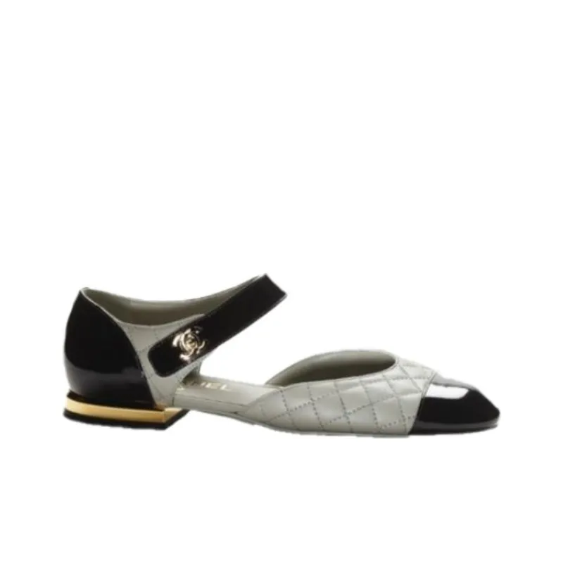 CHANEL Chunky Heel Mary Jane Shoes Women's Black Gray-1