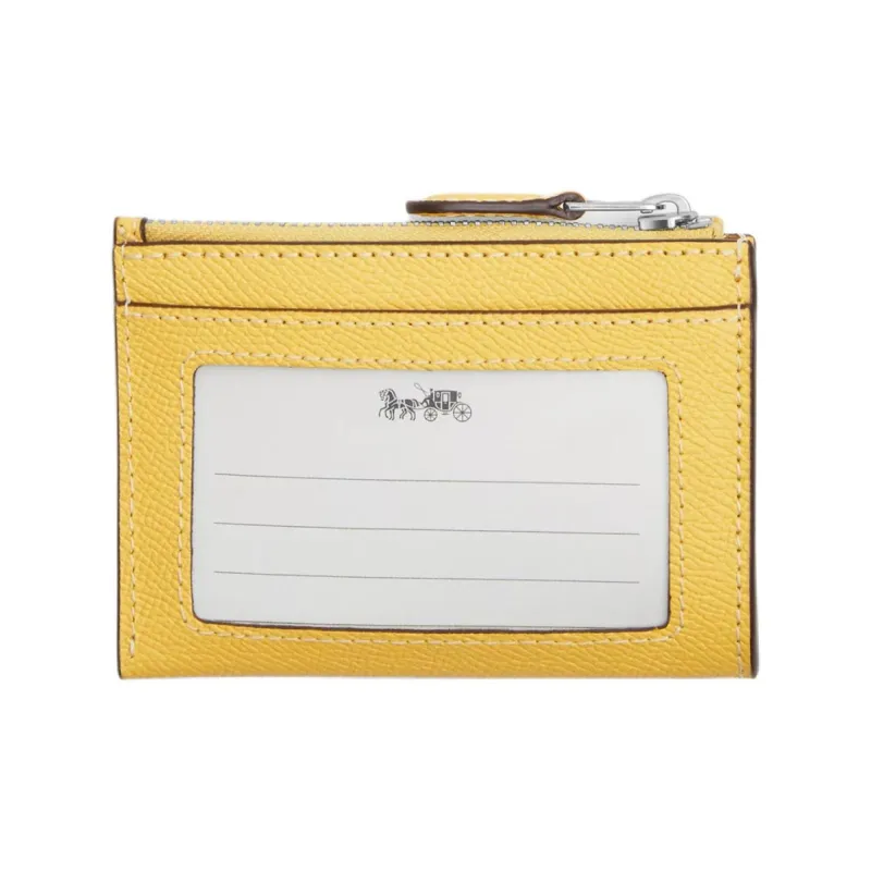 COACH Skinny Id Case Cross Grain Leather ID Document Card Holder Mini Women's Silver & Vintage Yellow-1
