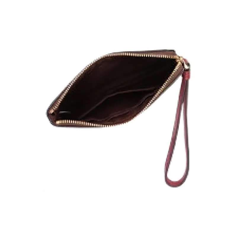 COACH Corner Zip Canvas With Leather Clutch Wrist Bag Trumpets Women's Brown/Burgundy Multicolor-3
