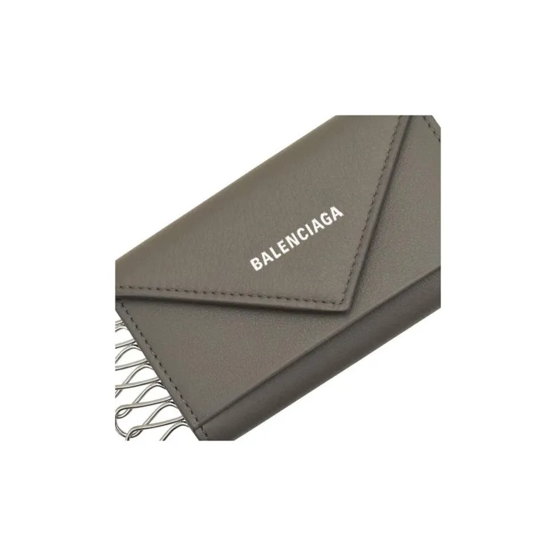 Balenciaga Leather Key Pouch Unisex Gray-3