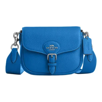 COACH Amelia Eggstone Grain Leather Saddle Bag Shoulder Bag Crossbody Bag Small Size Women's Silver > Bright Blue