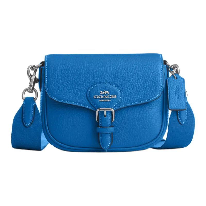 COACH Amelia Eggstone Grain Leather Saddle Bag Shoulder Bag Crossbody Bag Small Size Women's Silver > Bright Blue-0