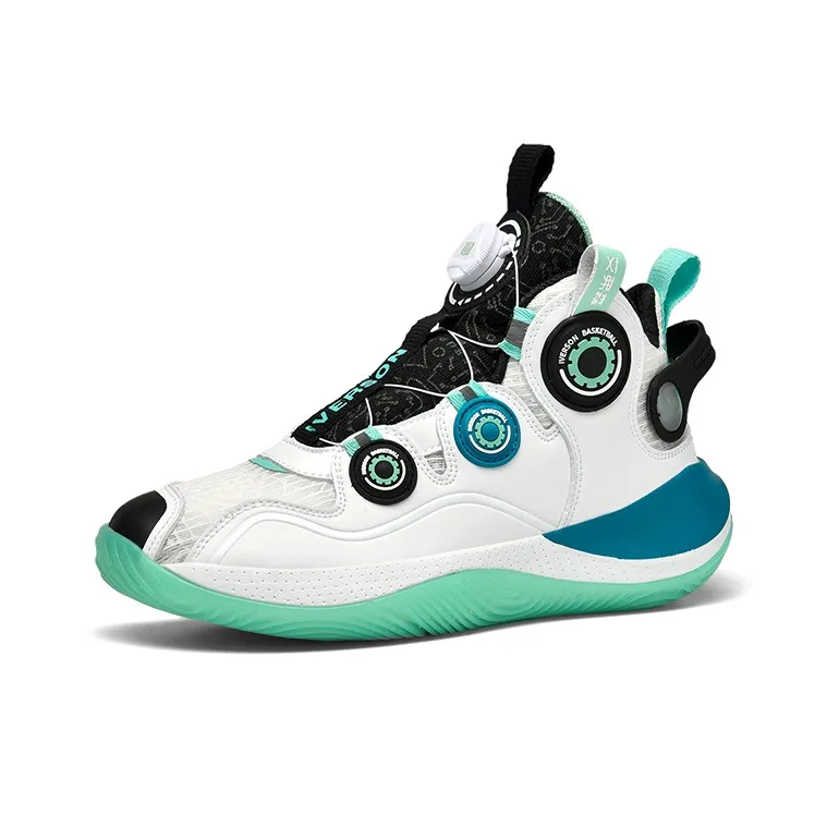 IVERSON Wear-resistant And Lightweight High-Top Kids' Slip-on Basketball Shoes Unisex Glow In The Dark Black White Red-6