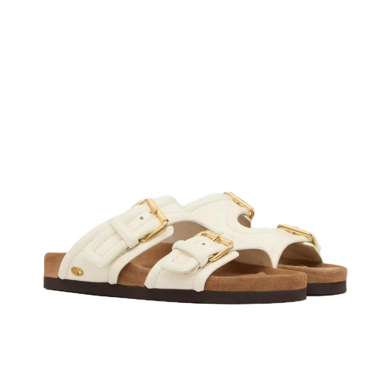 Valentino Logo Plaque Double Strap Slip On Slides Women's-2