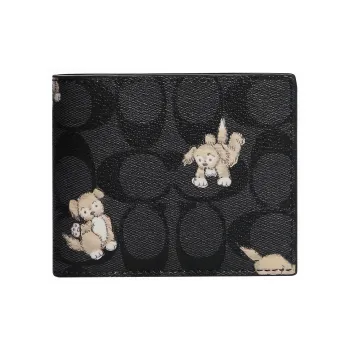 COACH 3 IN 1 Wallet Signature Coated Canvas Card Holder, Wallet Regular Men's Black
