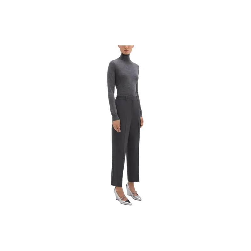 THEORY High-Waist Straight-Leg Pant In Good Wool Casual Pants Women's Charcoal Gray-2
