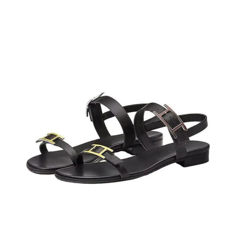 HERMES Cristal Strap Sandals Women's Black-2