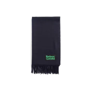 BARBOUR X Ganni Logo patch Wool Scarf