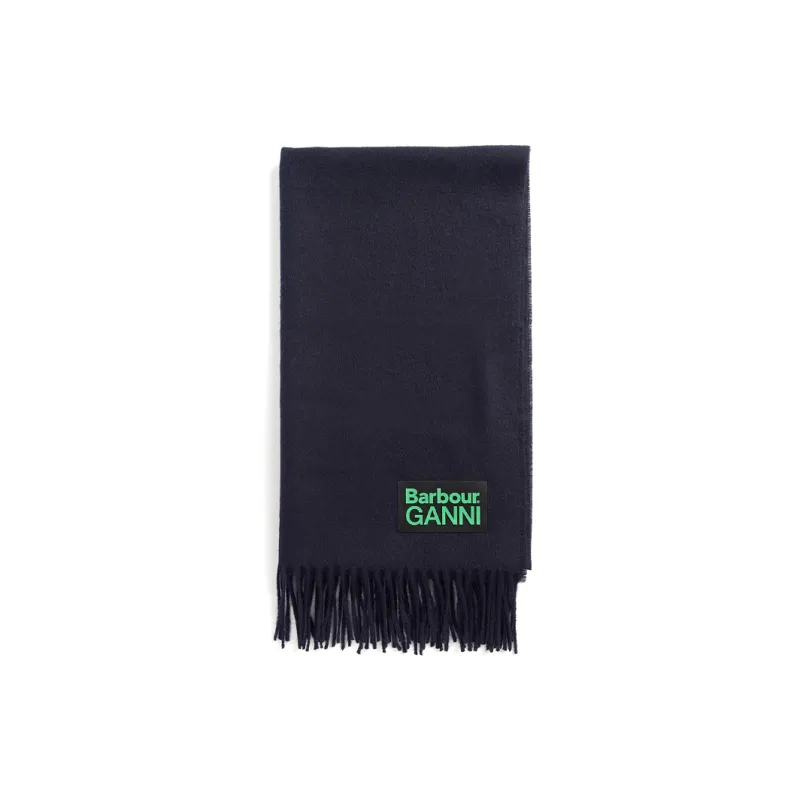 BARBOUR X Ganni Logo patch Wool Scarf-0