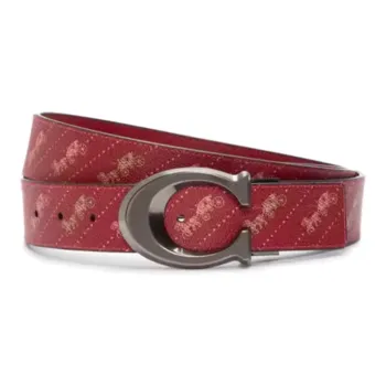 COACH Carriage Patterned Print Leather Belts Men's Red Width: 3.8CM
