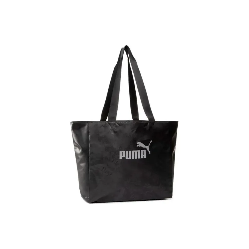 PUMA Artificial Leather With Textile Tote Bag, Shopping Bag, Sports Bag, One Shoulder Handbag Tubas Women's Black-1