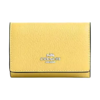 COACH Micro Leather Wallet Mini Women's Silver & Vintage Yellow