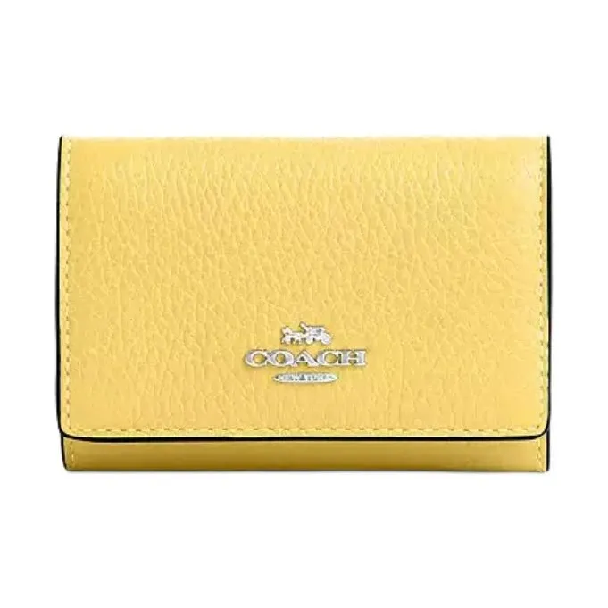 COACH Micro Leather Wallet Mini Women's Silver & Vintage Yellow-0