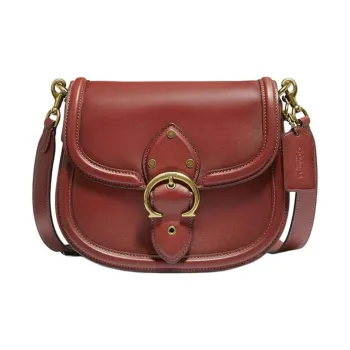 COACH Beat Leather Saddle Bag Shoulder Bag Crossbody Bag Medium Size Women's Brown Red