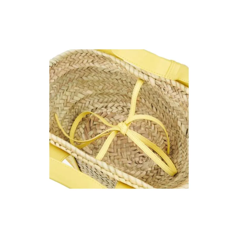 Chloe Raffia With Smooth Calfskin Shoulder Bag, Crossbody Bag, Handbag Trumpets Women's Yellow-4