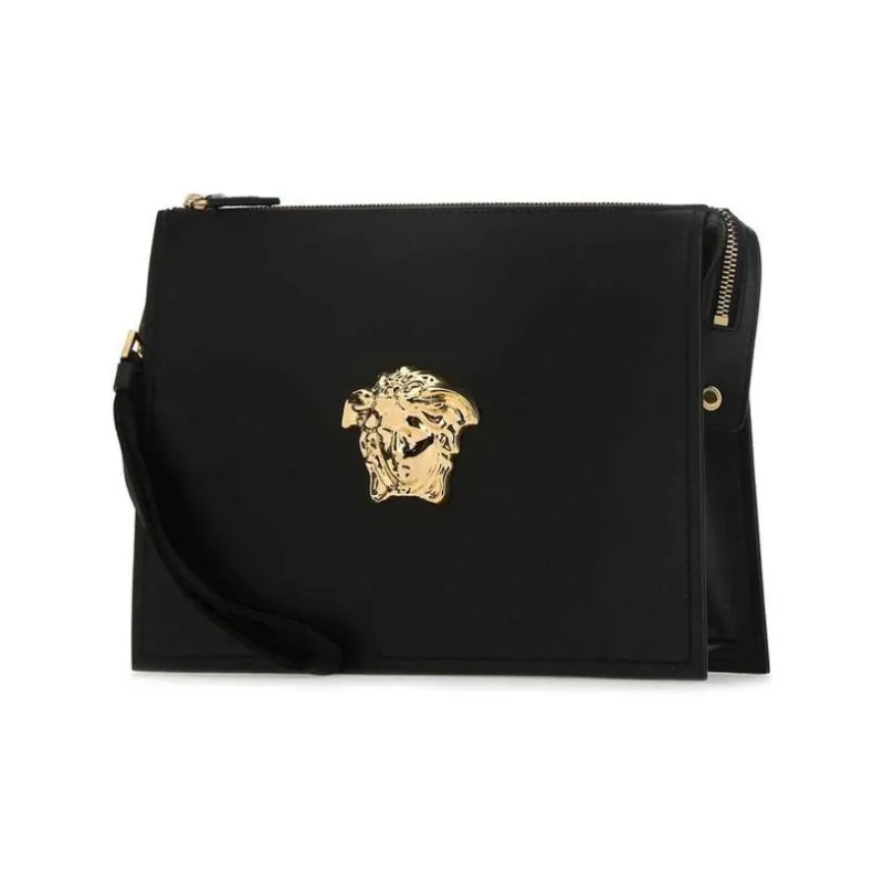 VERSACE Leather Commute Coin Purse, Clutch Regular Men's Black-1