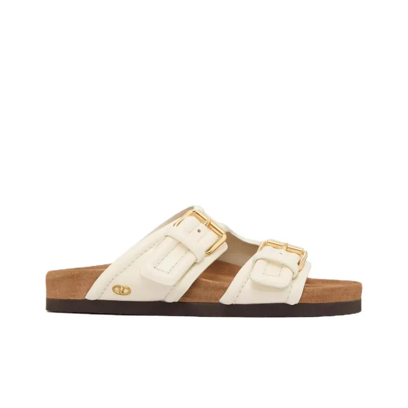 Valentino Logo Plaque Double Strap Slip On Slides Women's-1