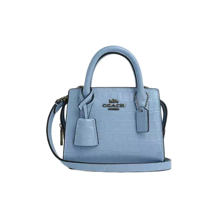 COACH Crocodile Embossed Leather Shoulder Bag, Crossbody Bag, Handbag Mini Women's Blue-0