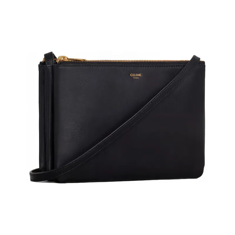 CELINE Trio Smooth Lambskin Shoulder Bag Unisex Black-2