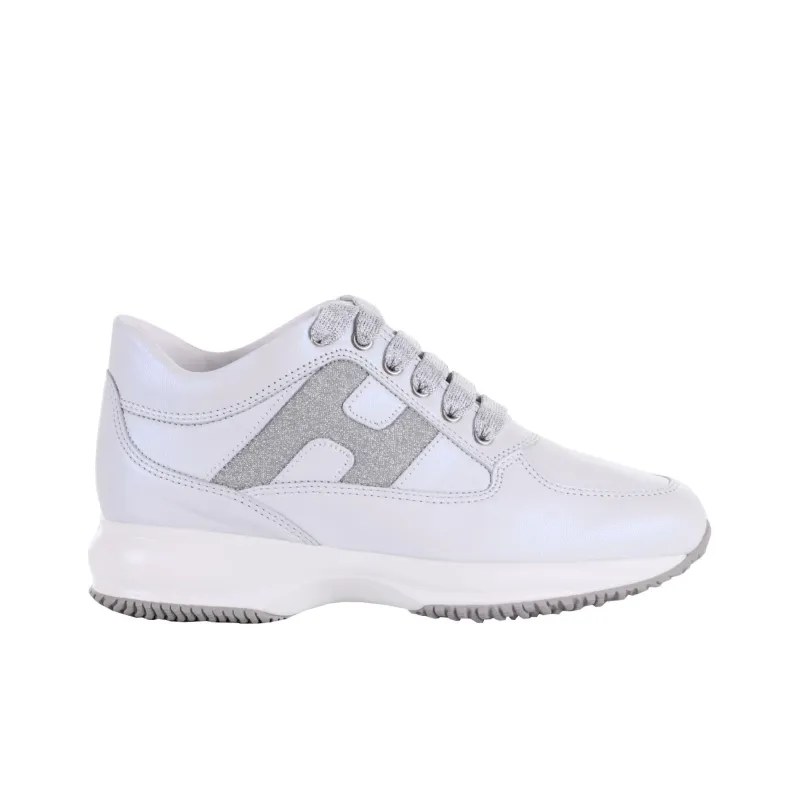HOGAN Interactive Cushioning, Slip Resistant, And Abrasion Resistant Mid Top Casual Shoes Women's Silver White-1