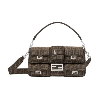 FENDI Baguette Jacquard Fabric Portable Crossbody Bag Shoulder Bag Men's Brown