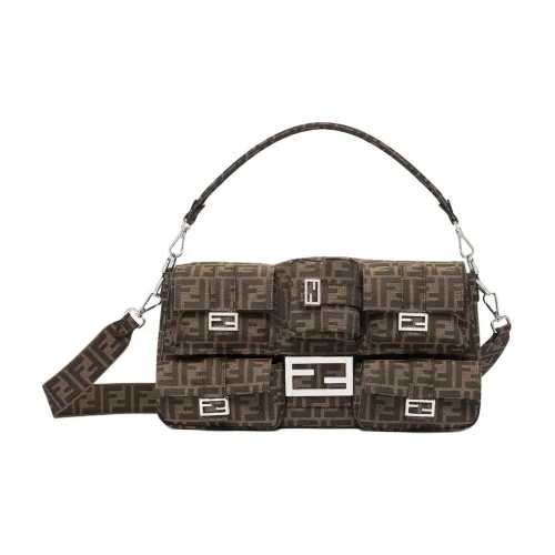 FENDI Baguette Jacquard Fabric Portable Crossbody Bag Shoulder Bag Men's Brown