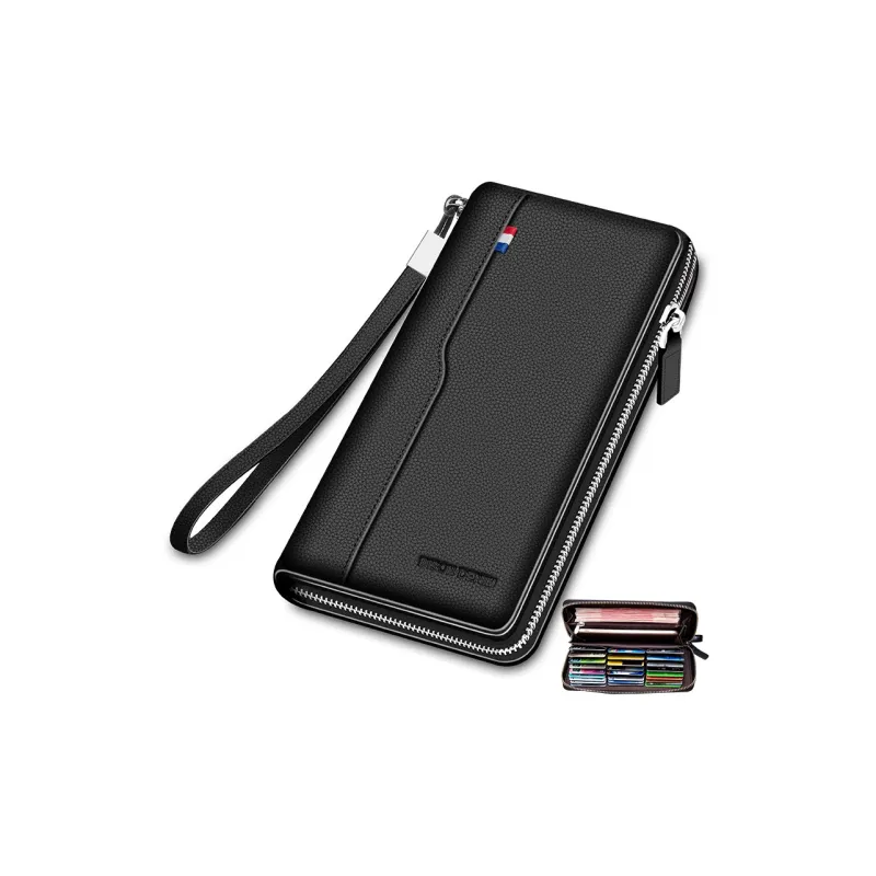 BISON DENIM Top Grain Cow Leather Wallet Clutch Regular Men's Black-4