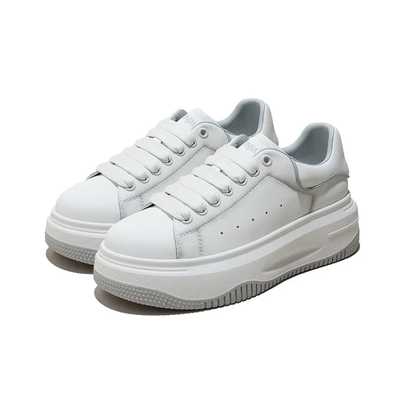 Junjali Wear Resistant Lightweight Height Increasing Low Top Casual Shoes Women's White Gray-3