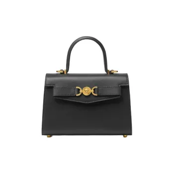 VERSACE Medusa '95 Cow Leather Shoulder Bag, Crossbody Bag, Handbag Trumpets Women's Black & Gold