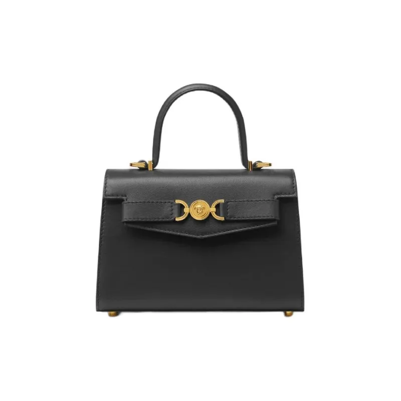 VERSACE Medusa '95 Cow Leather Shoulder Bag, Crossbody Bag, Handbag Trumpets Women's Black & Gold-0