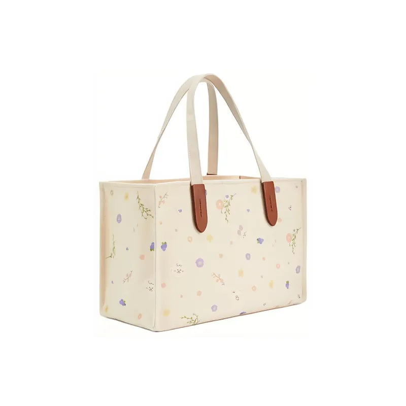 COACH Julia Fabric Tote Canvas Bag, Shopping Bag, Handbag, Shoulder Bag Women's Mixed Natural-1