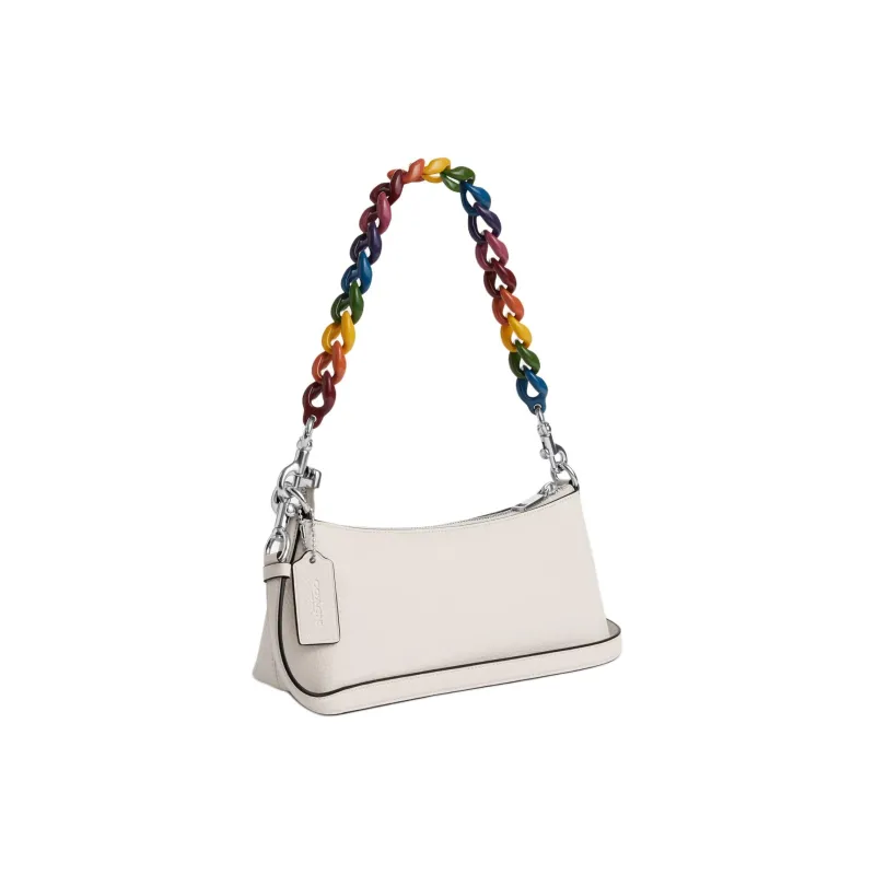 COACH Charlotte Refined Pebbled Leather Baguette Bag Handbag, Shoulder Bag Women's Silver & Chalk Multicolor-1