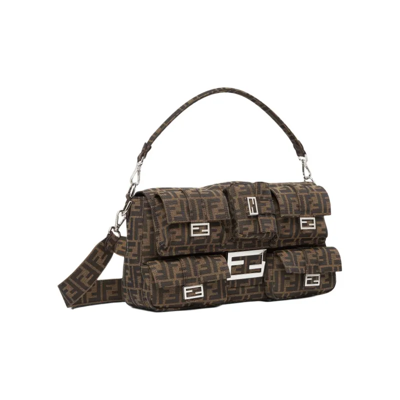 FENDI Baguette Jacquard Fabric Portable Crossbody Bag Shoulder Bag Men's Brown-1