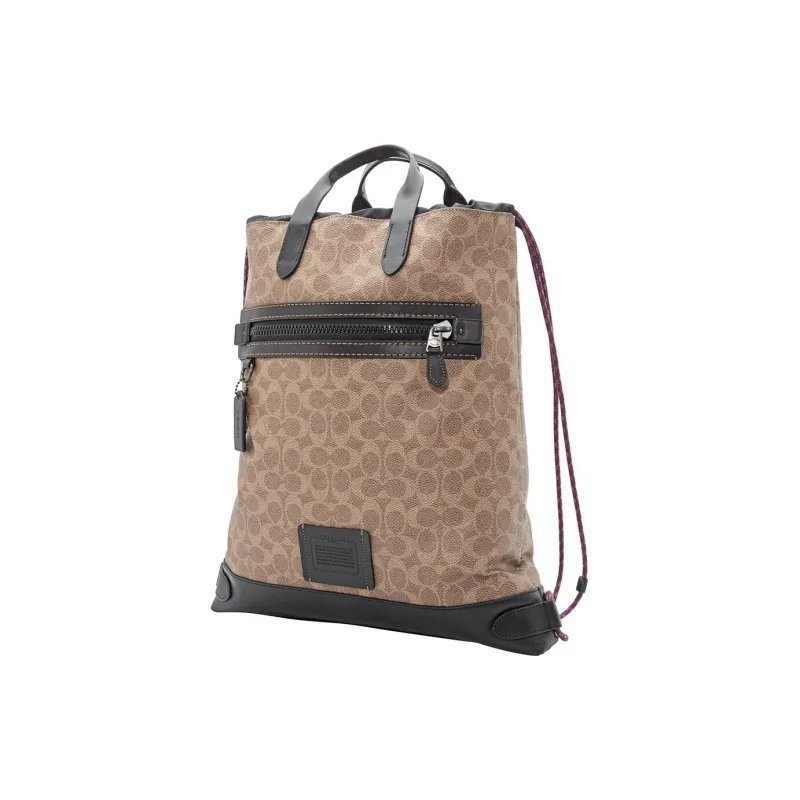 COACH Academy Nylon With Canvas And Leather Backpack Large Size Men's Khaki & Black-2