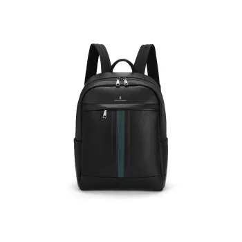 ROBERTA DI CAMERINO Top Grain Cow Leather/Fabric Fashion Students Backpack Laptop Bag Large Size Men's Black