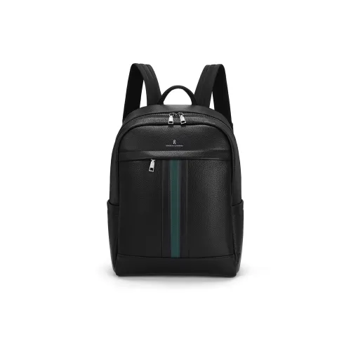 ROBERTA DI CAMERINO Top Grain Cow Leather/Fabric Fashion Students Backpack Laptop Bag Large Size Men's Black